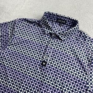 Bad Birdie Mens Purple Geometric Petal Print Golf Polo Shirt Size Medium